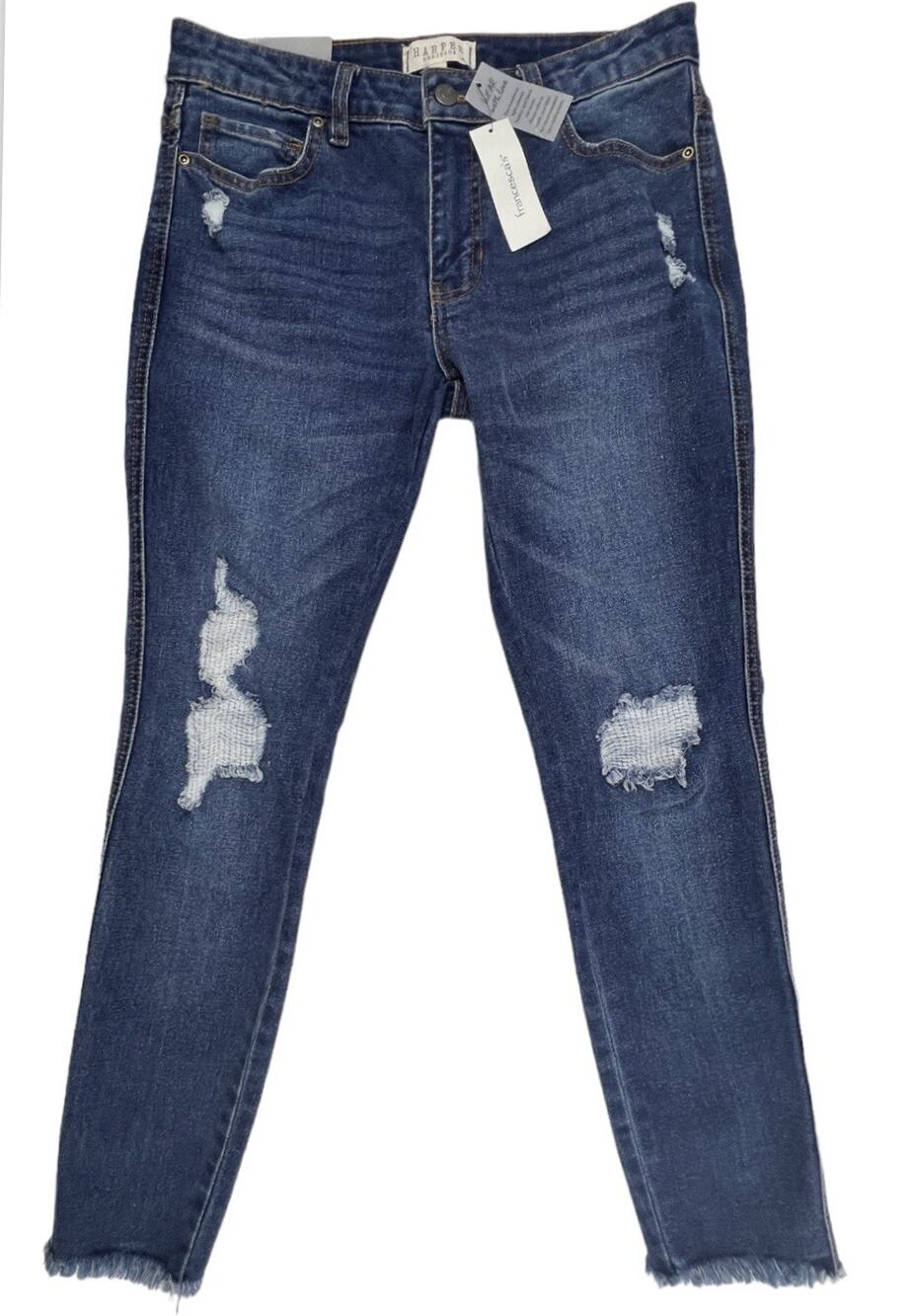 Harper Heritage Denim Jeans Blue Skinny Mid Rise Ripped Raw Hem Womens 28